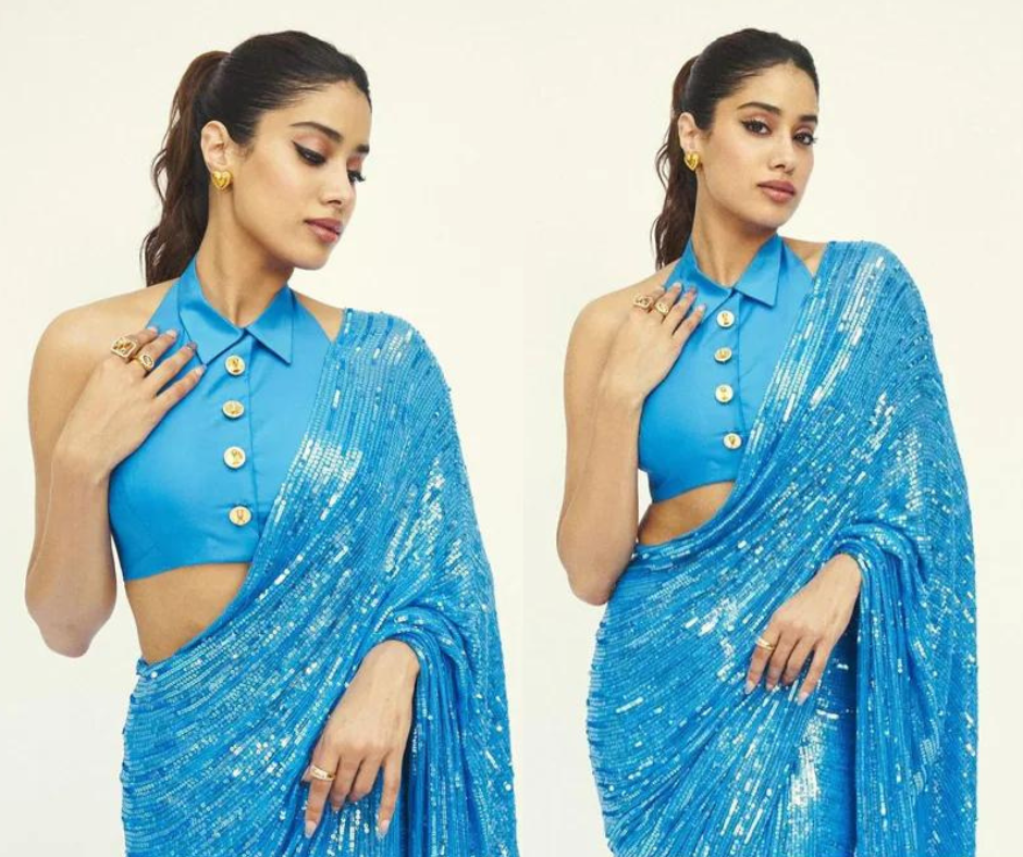 Janhvi Kapoor dazzles in sexy blue saree