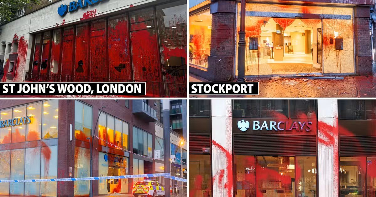 Pro-Palestinian protesters vandalise Barclays branches across the UK